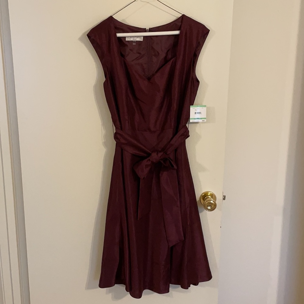 Wine fit-and-flare holiday cocktail dress by Kasper NWT
